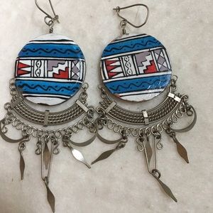 Hand painted tribal earrings